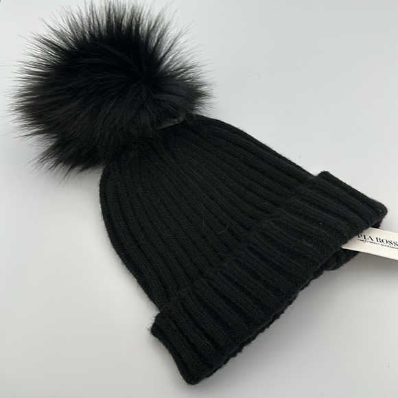 Pia Rossini Kiara Ribbed Faux Fur Pom Pom Beanie - Picture 1 of 7